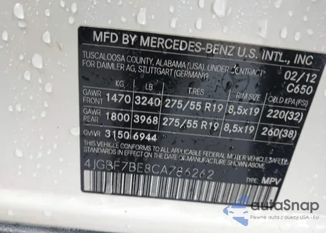 2012 Mercedes-Benz Gl 450 4Matic z USA, uszkodzony, nr VIN 4JGBF7BE8CA786262